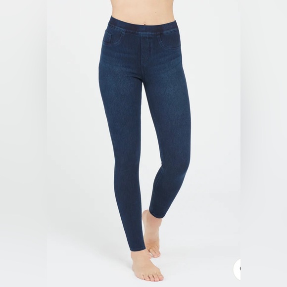 SPANX Jean-ish Leggings Denim Pants Slimming Dark Wash High Rise Pull On Shaping - Picture 6 of 13